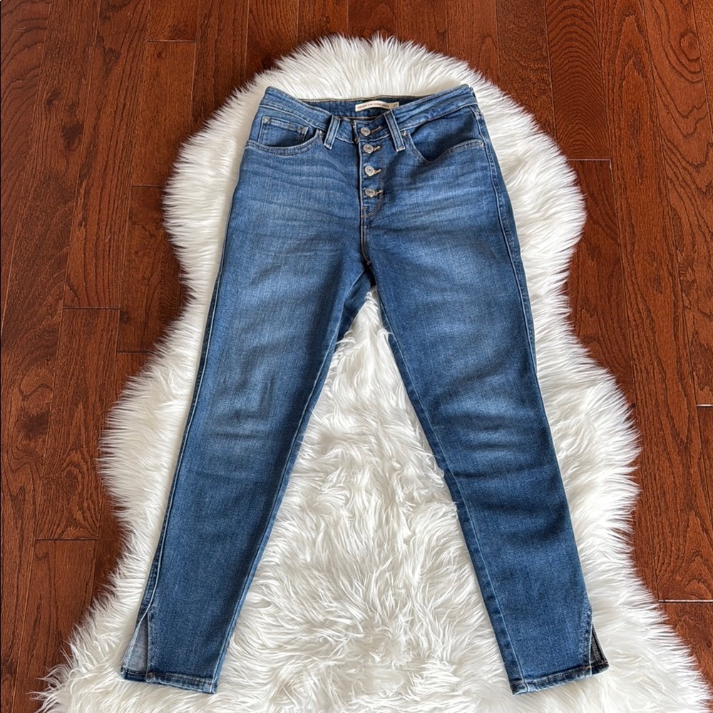 LEVI BUTTON FRONT 721 HIGH RISE ANKLE SKINNY WOMEN'S JEANS